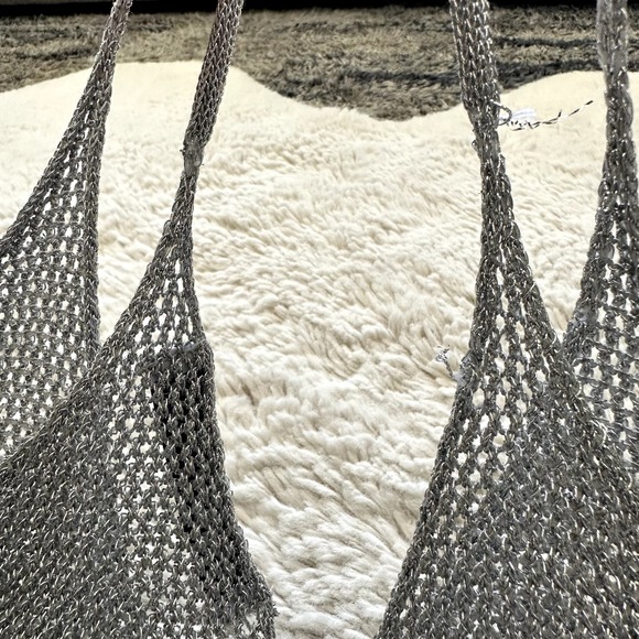 Bershka Metallic/ Silver Party Dress, Cover Up, Boho Strappy Mini Dress Sz Small - Picture 9 of 9